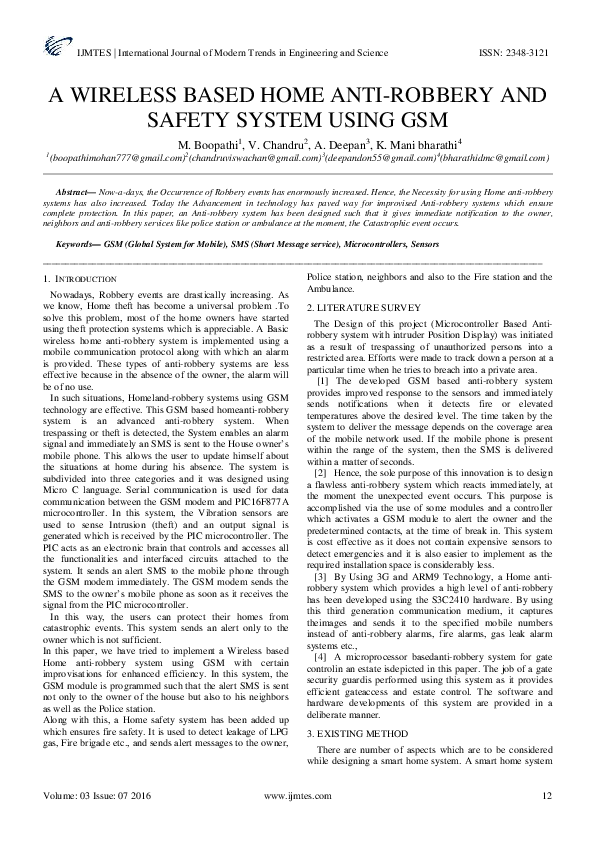 (PDF) A Wireless Based Home Anti-Robbery and Safety System Using GSM