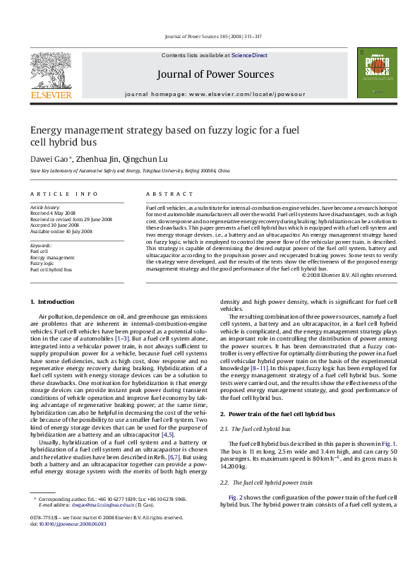 (PDF) Energy management strategy based on fuzzy logic for a fuel cell ...