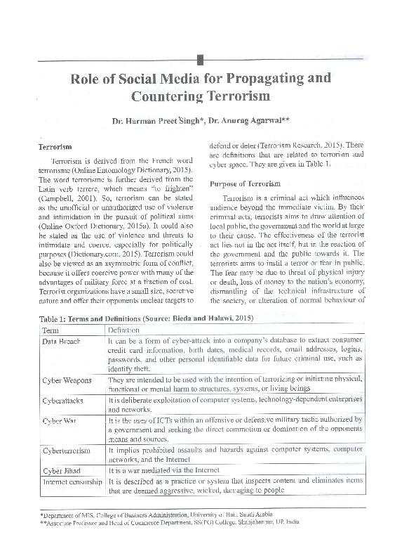 (PDF) Role of Social Media for Propagating and Countering Terrorism