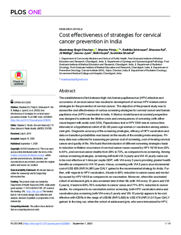 (PDF) Cost effectiveness of strategies for cervical cancer prevention ...