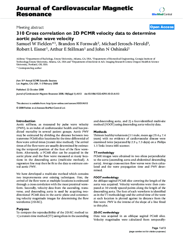 (PDF) 310 Cross correlation on 2D PCMR velocity data to determine ...