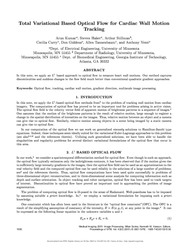 (PDF) Total-variational-based optical flow for cardiac-wall motion tracking