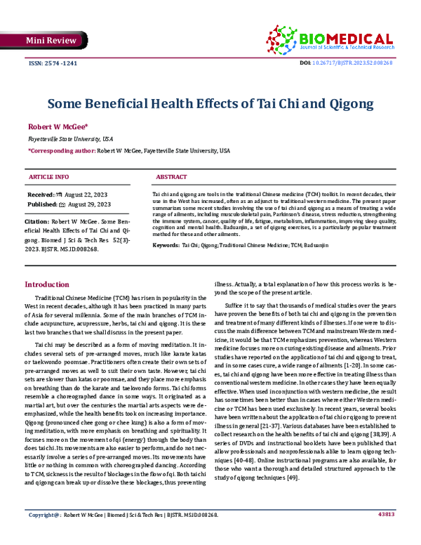 (PDF) Some Beneficial Health Effects of Tai Chi and Qigong