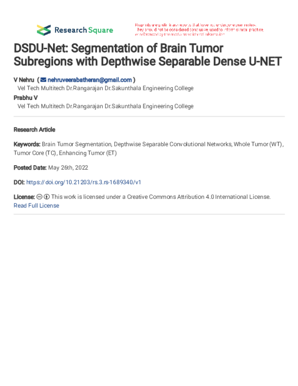 (PDF) DSDU-Net: Segmentation of Brain Tumor Subregions with Depthwise ...