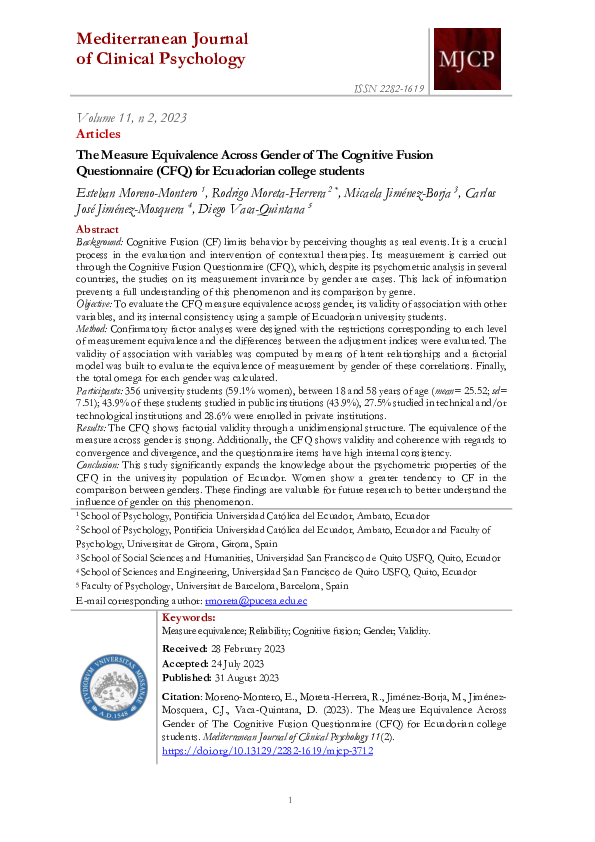 (PDF) The Measure Equivalence Across Gender of The Cognitive Fusion ...