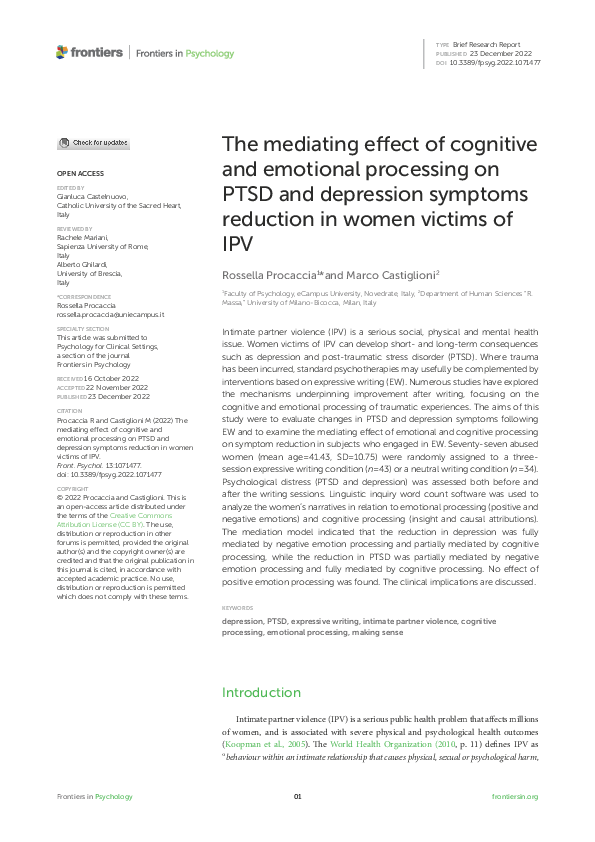 (PDF) The mediating effect of cognitive and emotional processing on ...