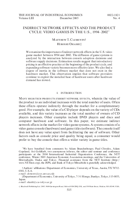 (PDF) Indirect Network Effects and the Product Cycle: Video Games in ...