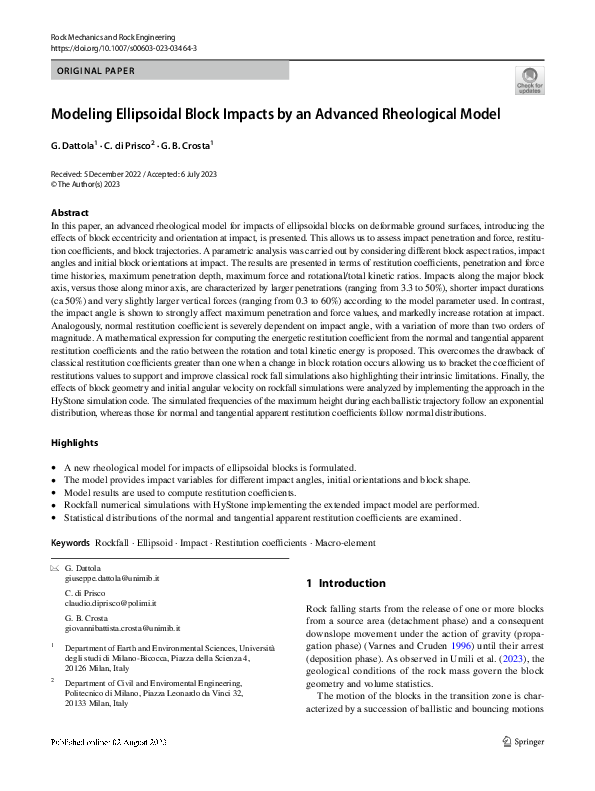 (PDF) Modeling Ellipsoidal Block Impacts by an Advanced Rheological Model
