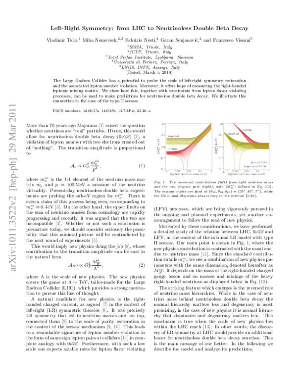(PDF) Left-Right Symmetry: From the LHC to Neutrinoless Double Beta Decay