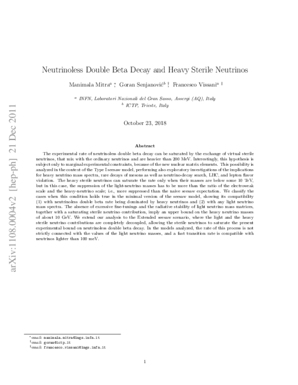 (PDF) Neutrinoless double beta decay and heavy sterile neutrinos