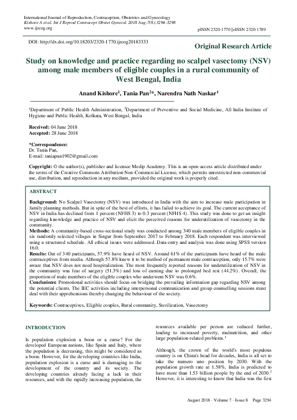 (PDF) Study on knowledge and practice regarding no scalpel vasectomy ...