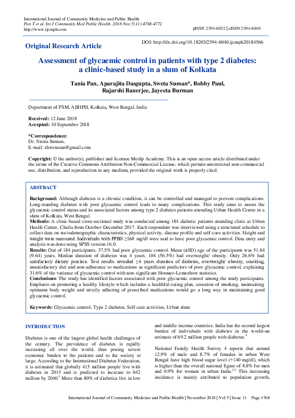 (PDF) Assessment of glycaemic control in patients with type 2 diabetes ...