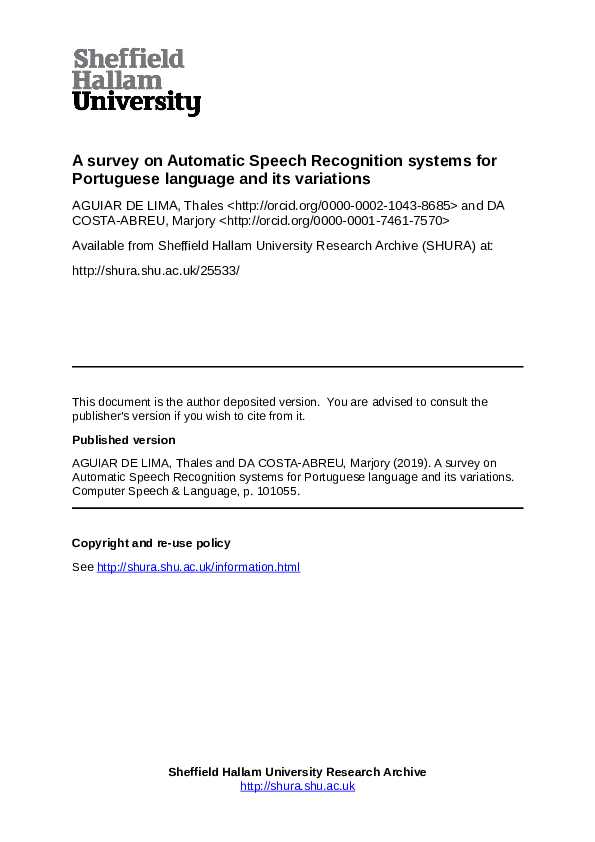 (PDF) A survey on automatic speech recognition systems for Portuguese ...