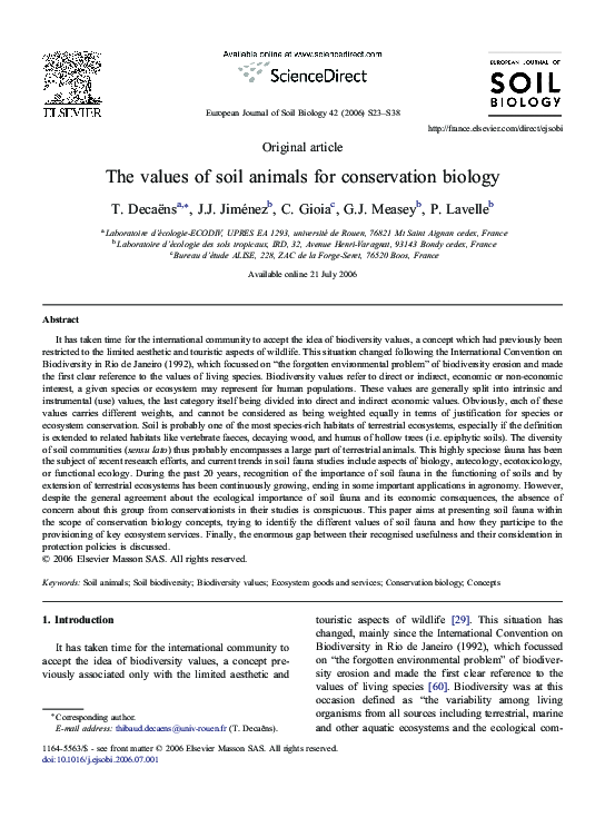 (PDF) The values of soil animals for conservation biology