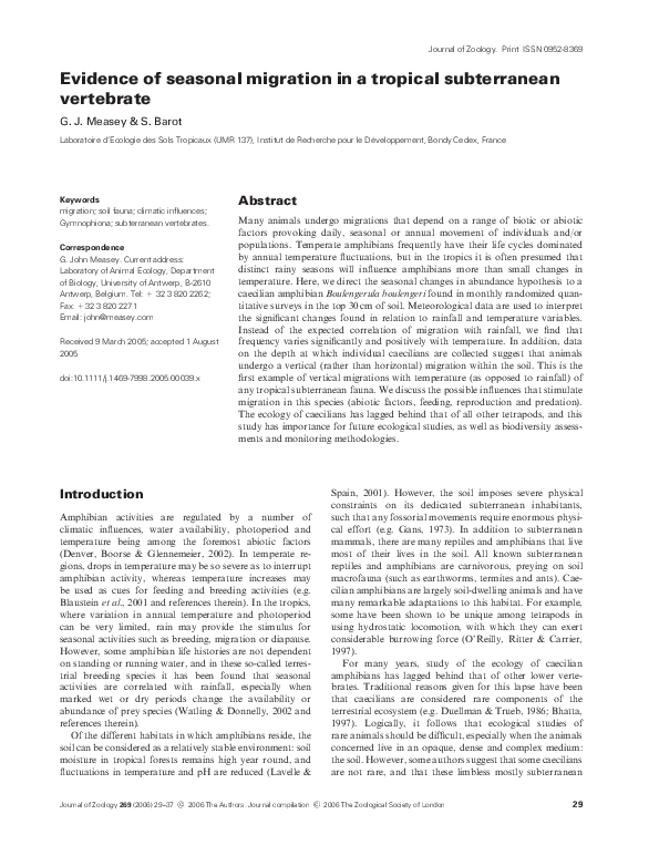 (PDF) Evidence of seasonal migration in a tropical subterranean vertebrate