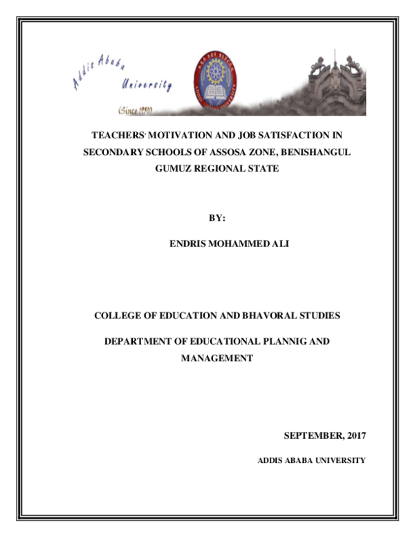 (PDF) Motivation and Job Satisfaction in Secondary Schools of Assosa ...