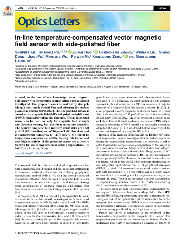(PDF) In-line temperature-compensated vector magnetic field sensor with ...