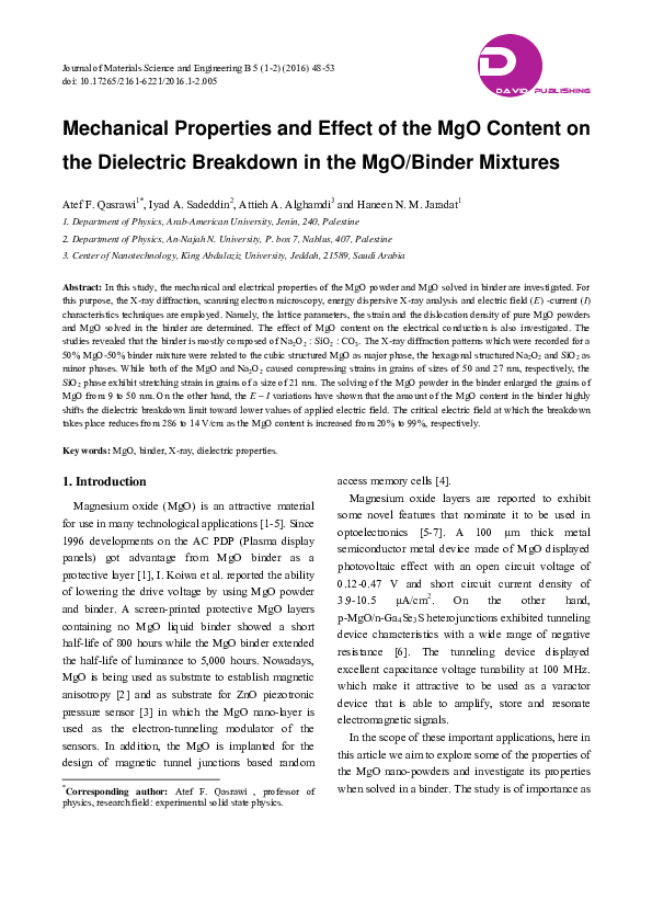 (PDF) Mechanical Properties and Effect of the MgO Content on the ...