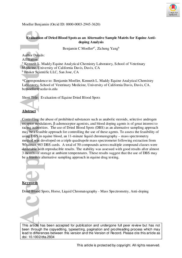 (PDF) Evaluation of dried blood spots as an alternative sample matrix ...