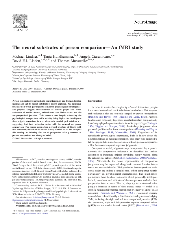 (PDF) The neural substrates of person comparison—An fMRI study