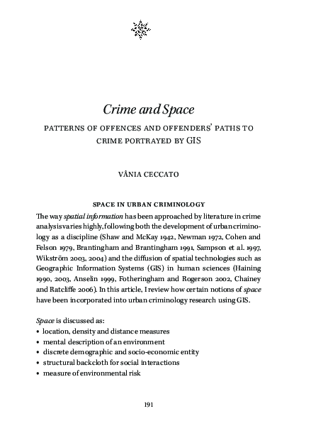 (PDF) Crime and space: patterns of offences and offenders’ paths to ...