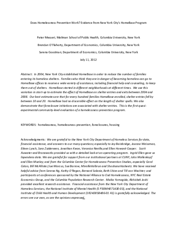 (PDF) Does Homelessness Prevention Work? Evidence from New York City’s