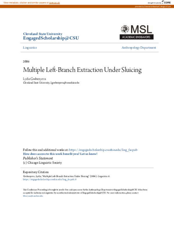 (PDF) Multiple Left-branch Extraction under Sluicing