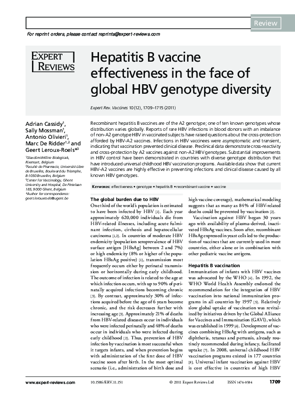 (PDF) Hepatitis B vaccine effectiveness in the face of global HBV ...