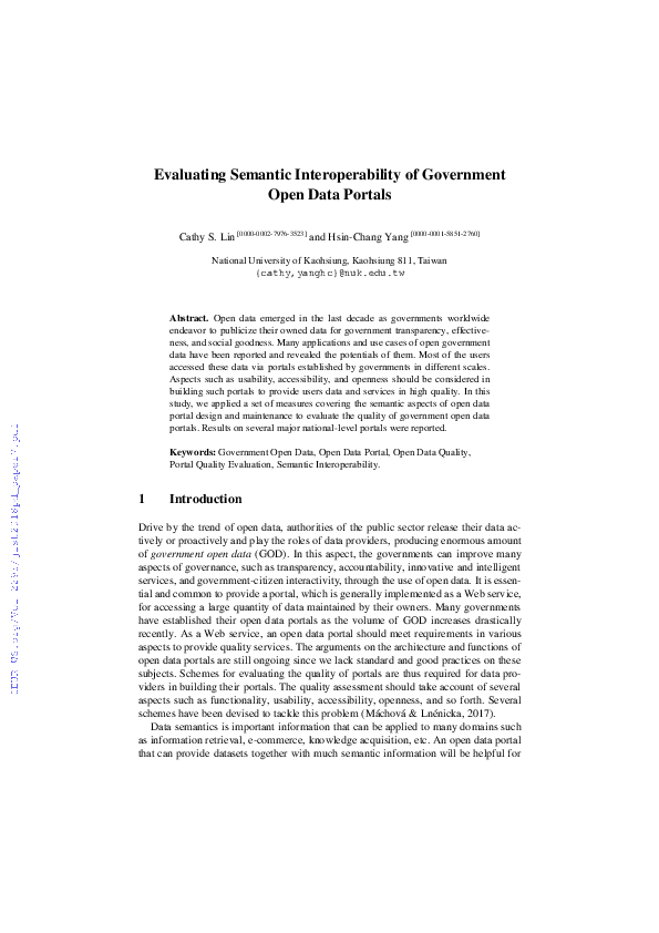 (PDF) Evaluating Semantic Interoperability of Government Open Data Portals
