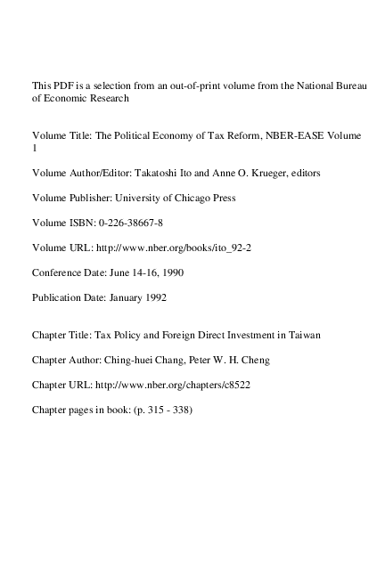 (PDF) The Political Economy of Tax Reform, NBER-EASE Volume 1