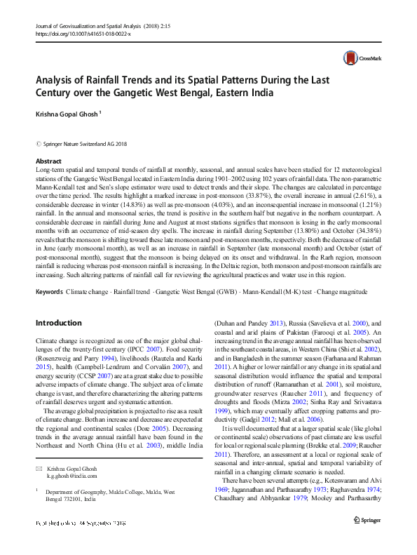 (PDF) Analysis of Rainfall Trends and its Spatial Patterns During the ...
