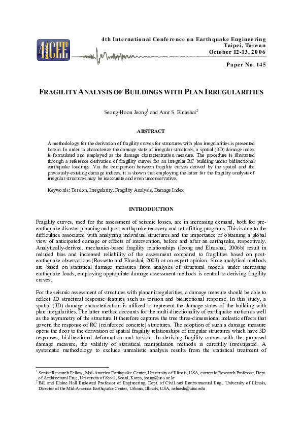 (PDF) Fragility Analysis of Buildings with Plan Irregularities