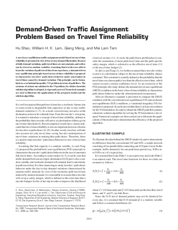 (PDF) Demand-Driven Traffic Assignment Problem Based on Travel Time ...
