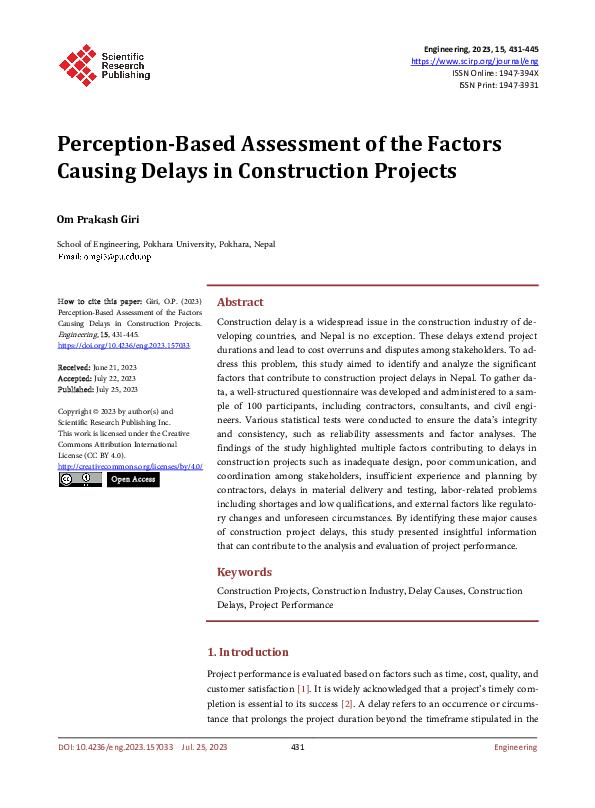 (PDF) Perception-Based Assessment of the Factors Causing Delays in ...