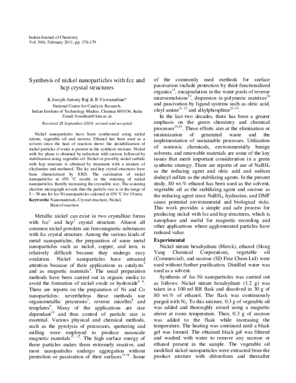 (PDF) Synthesis of nickel nanoparticles with fcc and hcp crystal structures