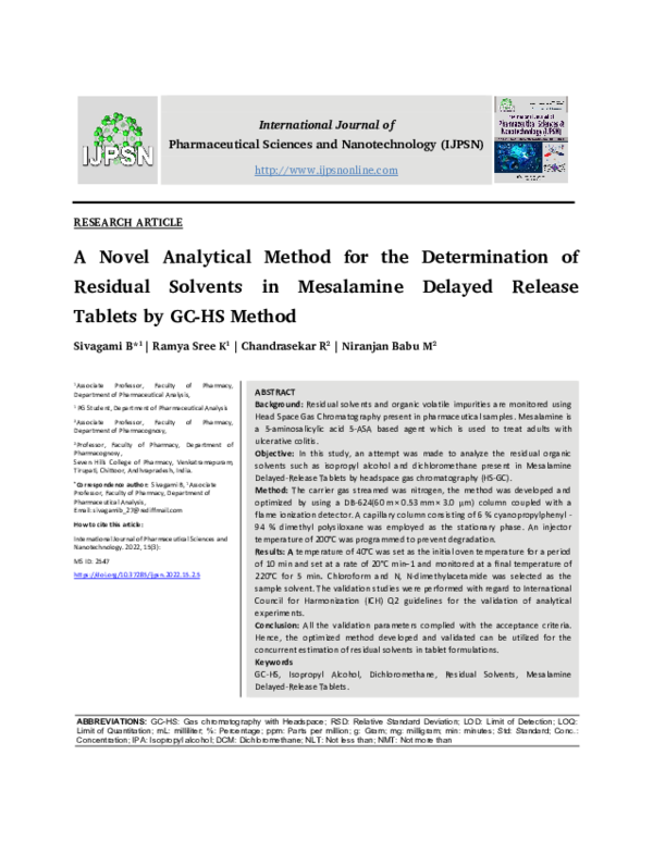 (PDF) A Novel Analytical Method for the Determination of Residual ...