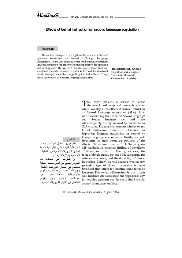 (PDF) Effects of formal instruction on second language acquisition
