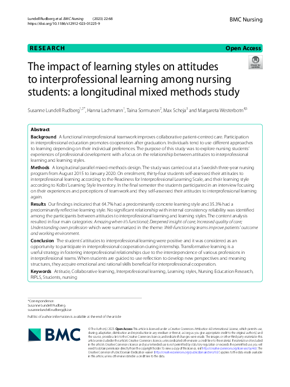 (PDF) The impact of learning styles on attitudes to interprofessional ...