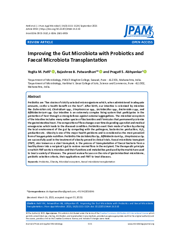 (PDF) Improving the Gut Microbiota with Probiotics and Faecal ...