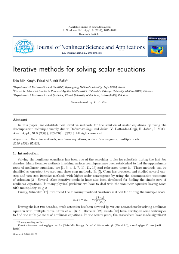 (PDF) Iterative methods for solving scalar equations