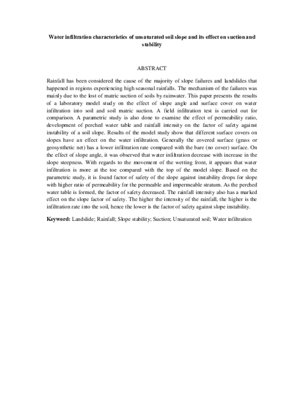 (PDF) Water infiltration characteristics of unsaturated soil slope and ...