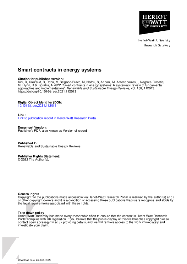 (PDF) Smart contracts in energy systems: A systematic review of ...