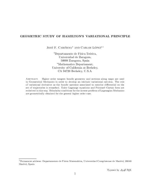 (PDF) Geometric Study of Hamilton's Variational Principle