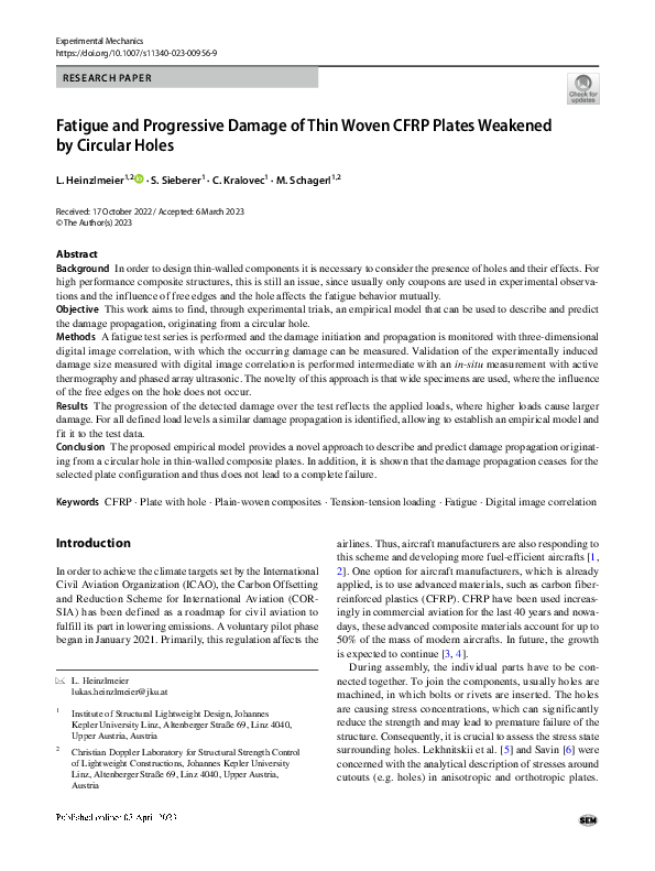 (PDF) Fatigue and Progressive Damage of Thin Woven CFRP Plates Weakened ...