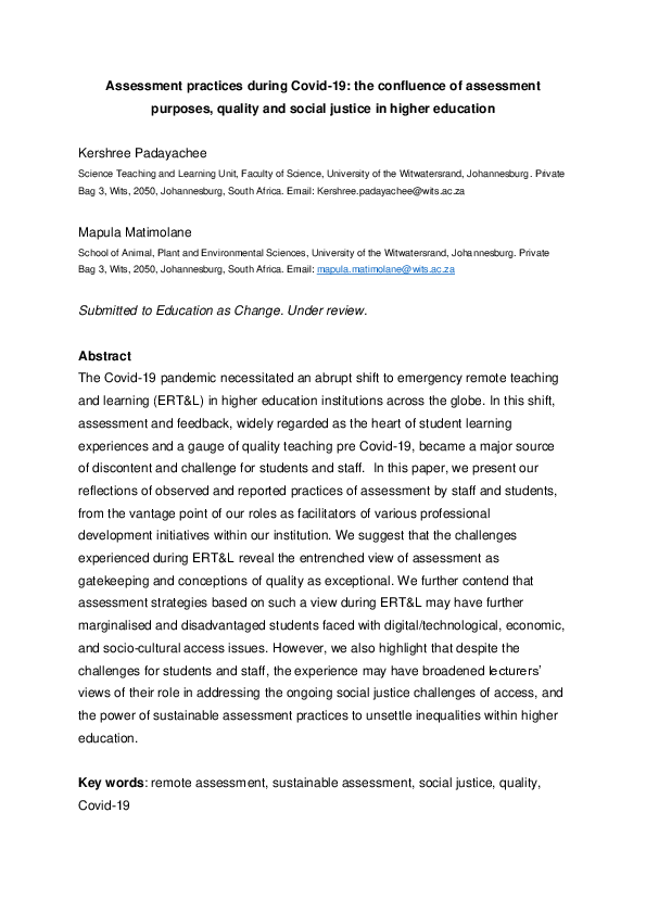 (PDF) Assessment practices during Covid-19: the confluence of ...