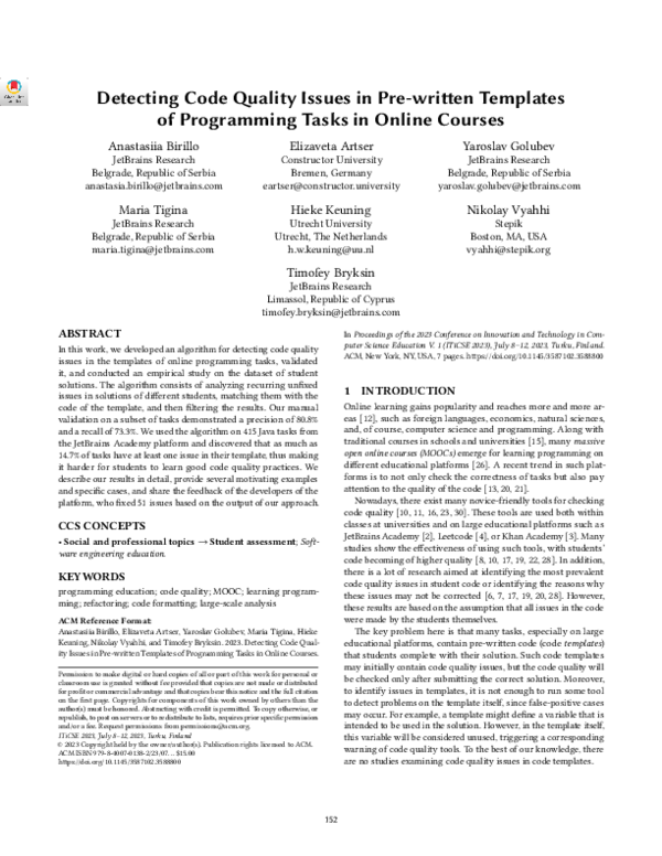(PDF) Detecting Code Quality Issues in Pre-written Templates of ...