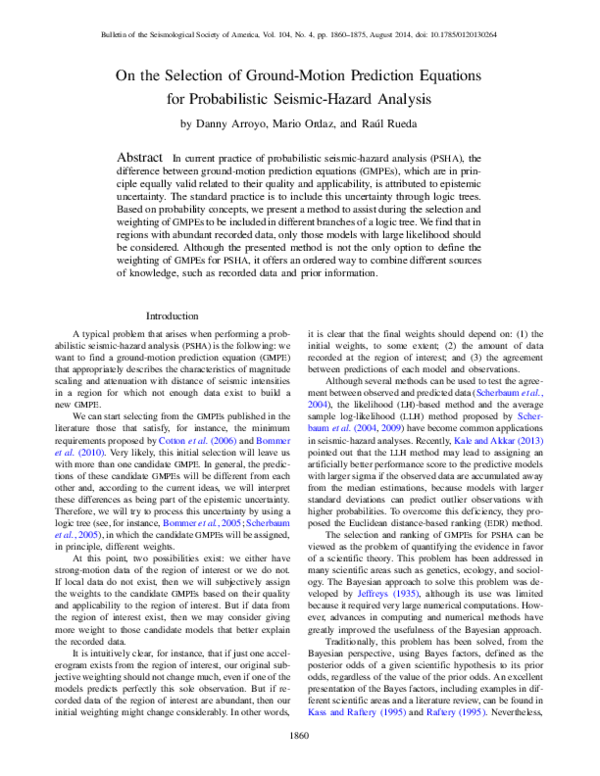 (PDF) On the Selection of Ground-Motion Prediction Equations for ...