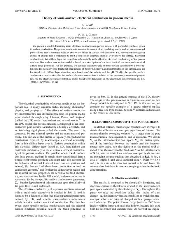 (PDF) Theory of ionic-surface electrical conduction in porous media