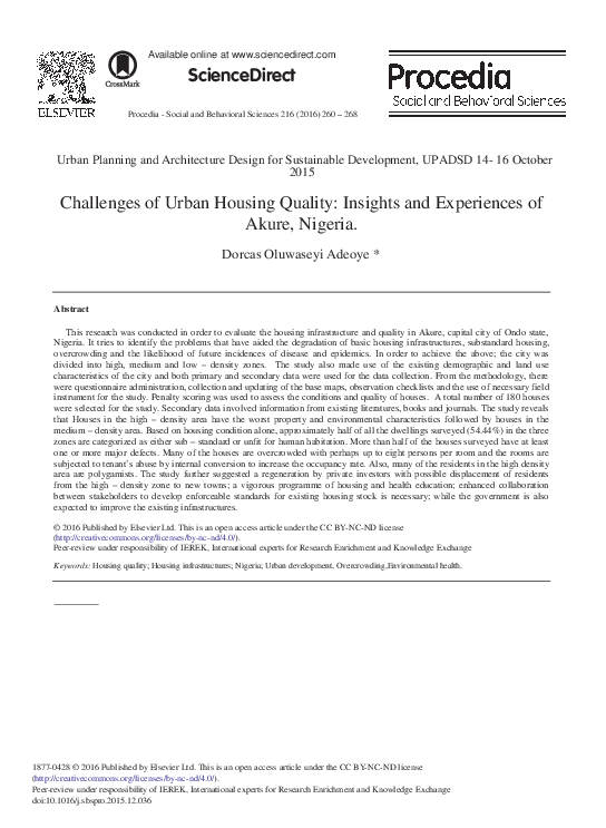 (PDF) Challenges of Urban Housing Quality: Insights and Experiences of ...