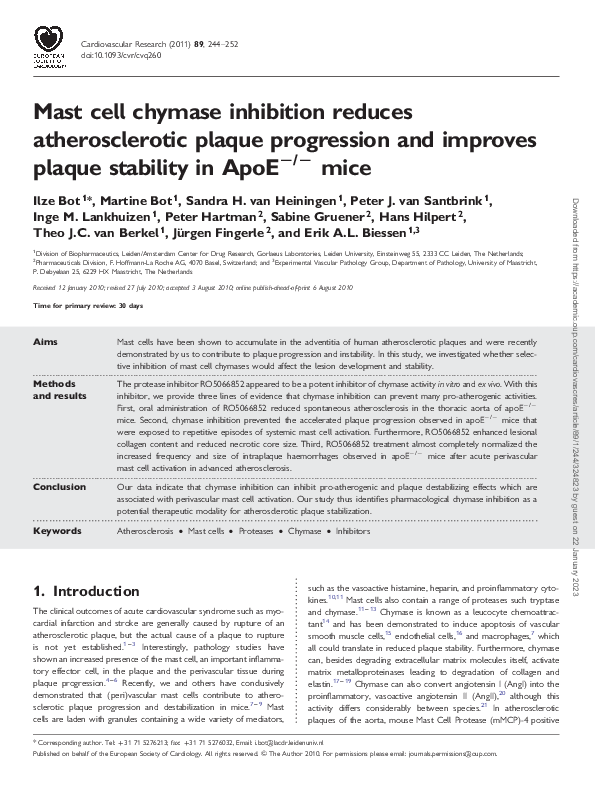 (PDF) Mast cell chymase inhibition reduces atherosclerotic plaque ...